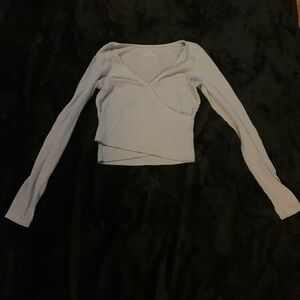 Grey Hollister Long Sleeve V neck crop top